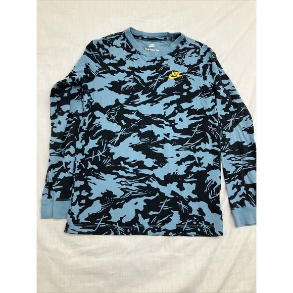 Nike Other - Nike The Nike Tee Long Sleeve Cotton Blue Black Size Large Gold Logo